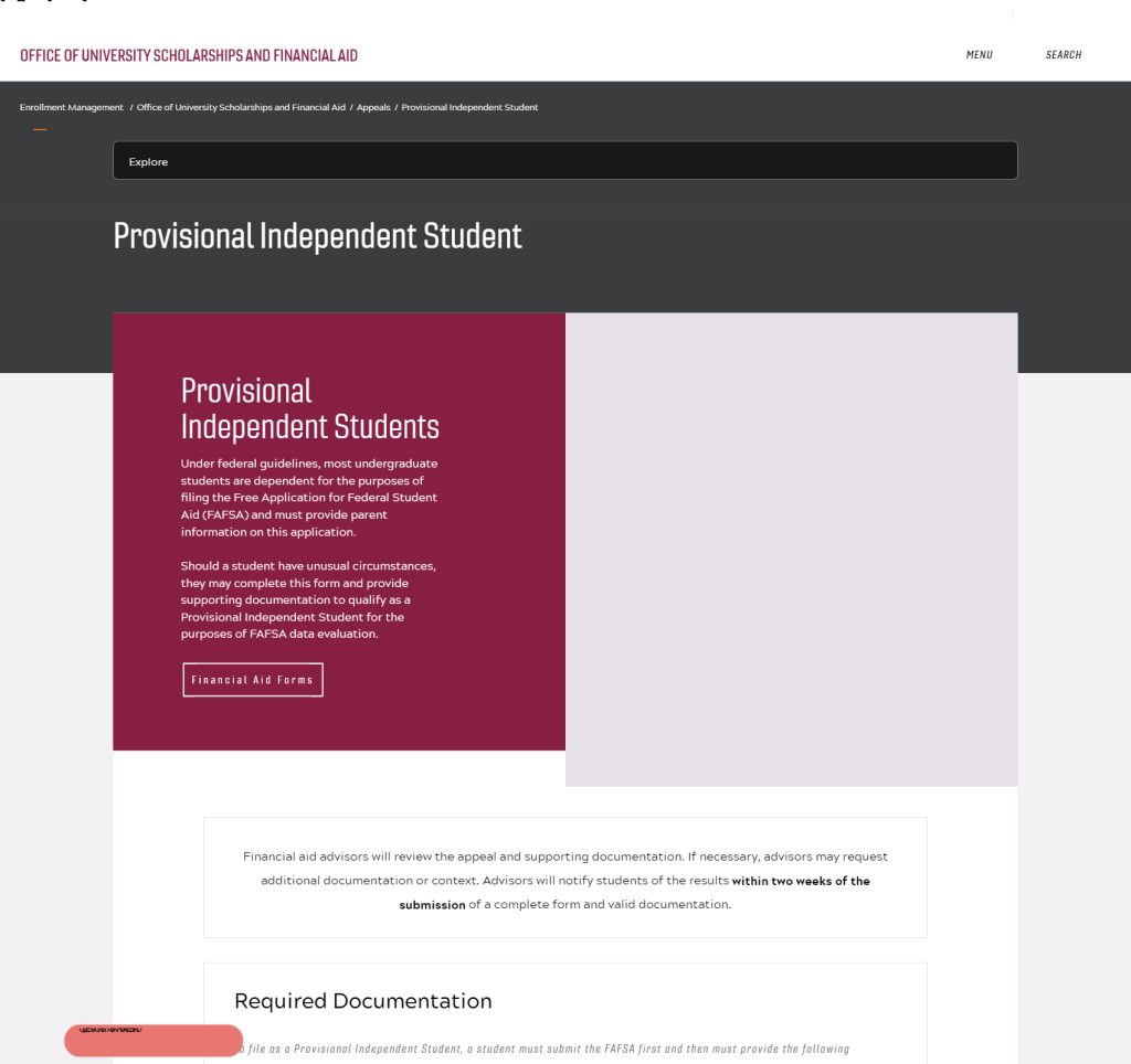 Provisional Independent Student | Office of University 