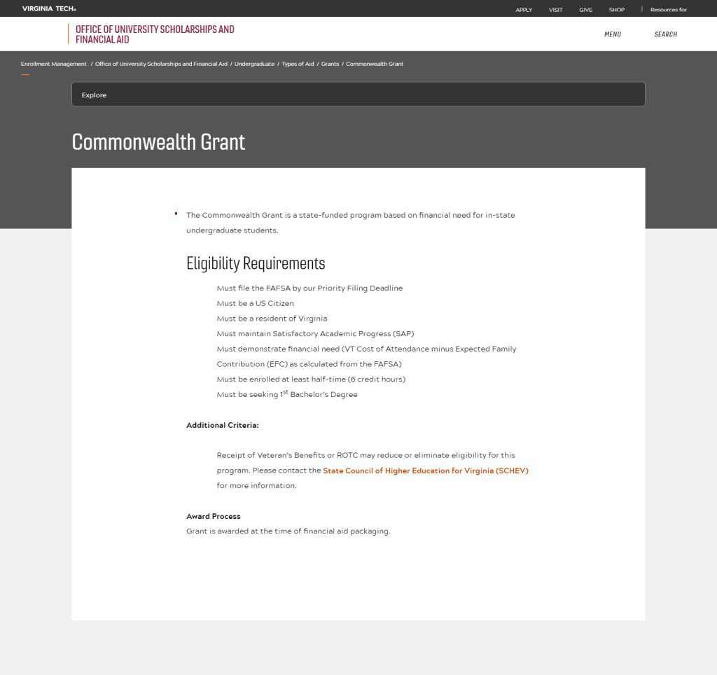 Commonwealth Grant | Office of University Scholarships and 